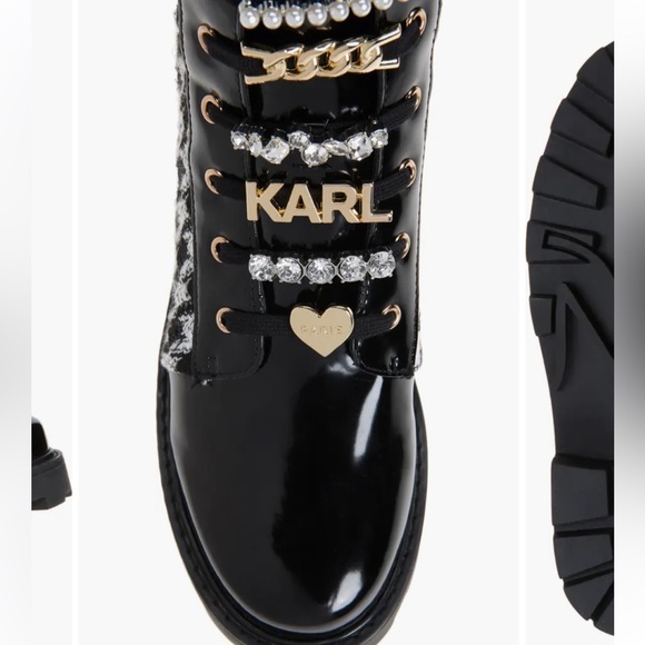 Karl Lagerfeld Black and White Houndstooth Combat Boots - Picture 5 of 6